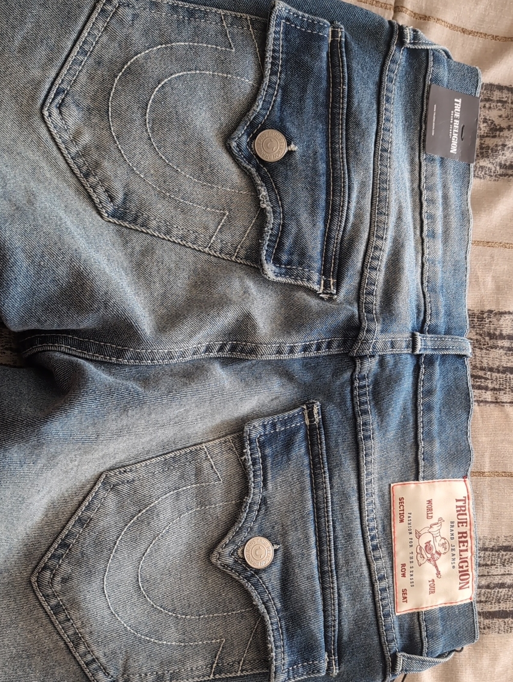 True Religion Men's Light Blue Relaxed Jeans with Back Pocket Flap
